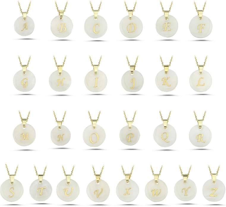 Initial Necklace for Women - Gifts for Women 18ct Gold Vermeil Letter Necklace Genuine Mother of Pearl 925K Sterling Silver Dainty Letter A-Z Necklace