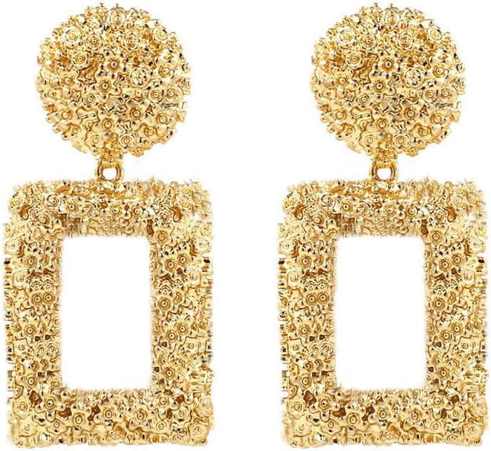 Ginkgo Leaf Flower Earrings, Gold Geometric Statement Earring, Big Fashion Design Boho Drop Dangle Earrings