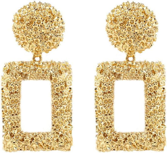 Ginkgo Leaf Flower Earrings, Gold Geometric Statement Earring, Big Fashion Design Boho Drop Dangle Earrings