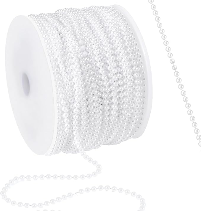 164 Feet Faux Pearl Garland, 3mm Pearl String Roll Strands, Extended String of Pearls Garland for Christmas Tree Wedding Party Decoration Centerpieces Flowers DIY Crafts (White)