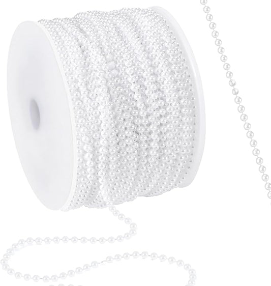 164 Feet Faux Pearl Garland, 3mm Pearl String Roll Strands, Extended String of Pearls Garland for Christmas Tree Wedding Party Decoration Centerpieces Flowers DIY Crafts (White)