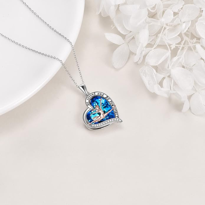 POPLYKE Sports Gifts for Girls Sterling Silver Gymnastics/Ballerina/Piano/Reading Heart-Shaped Pendant Necklace for Women