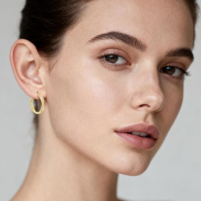 14K Gold Earring for Women Twisted Hoop Earrings Hypoallergenic Lightweight Trendy Gold Earring Jewelry Gift 25mm