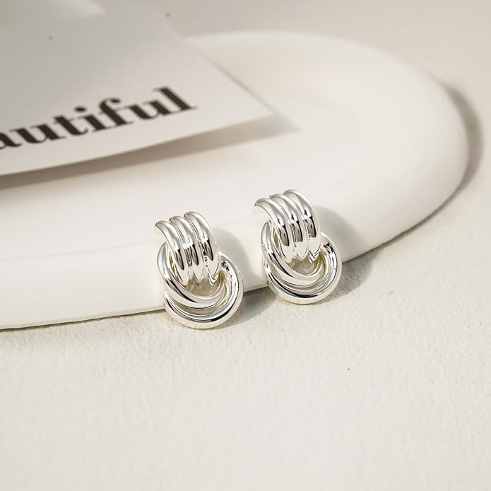 NIXMAX Chunky Small Knot Earrings Gold Silver Geometric Earrings for Women Dainty Gold and Silver Plated Dangle Drop Earrings Hypoallergenic and Lightweight Fashion Trendy Jewelry Gifts