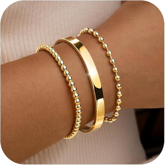Silver Bracelets for Women Stack, Silver or Gold Plated Cuff Bangle Set, Trendy Silver Jewelry for Women Fashion