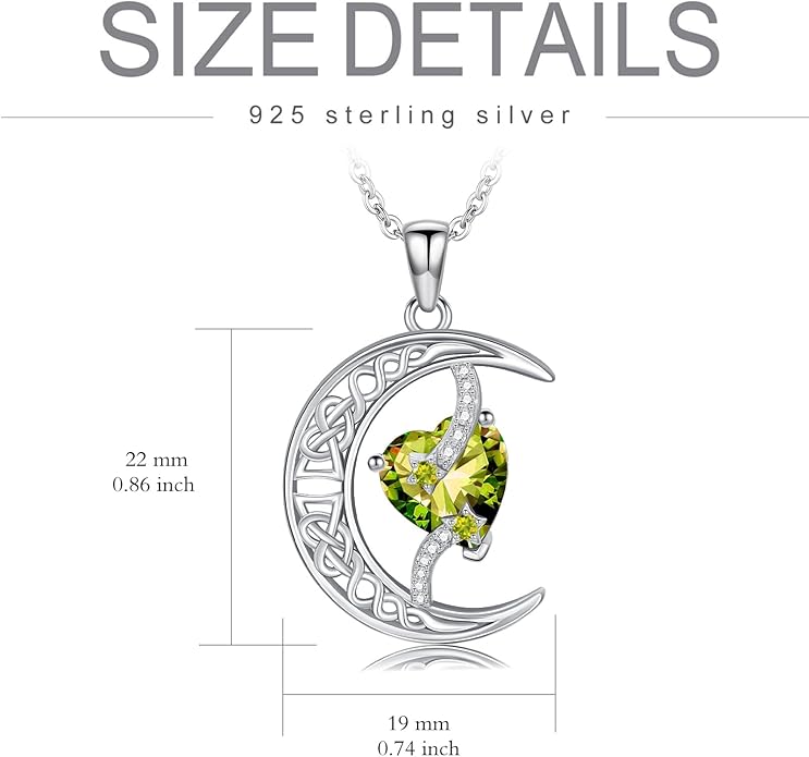 TOUPOP Moon and Star Birthstone Necklace for Women 925 Sterling Silver Celtic Moon Jewelry Birthday Christmas Gifts for Her Girlfriend
