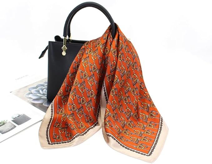 ANDANTINO 100% Pure Mulberry Silk Small Square Scarves -21'' x 21''- Digital Printed Neckerchief –Women Men Lightweight Scarf