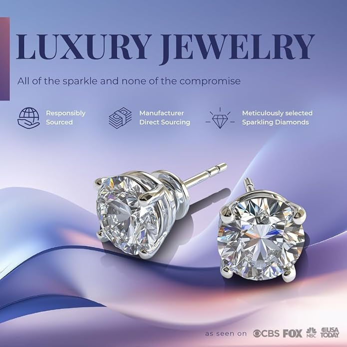 Certified 1/6-3 Ct. Tw. Lab Grown Diamond Stud Earrings for Women and Men | 14K White and Yellow Solid Gold | Premium GH Color and VS - SI Clarity Grade Diamonds