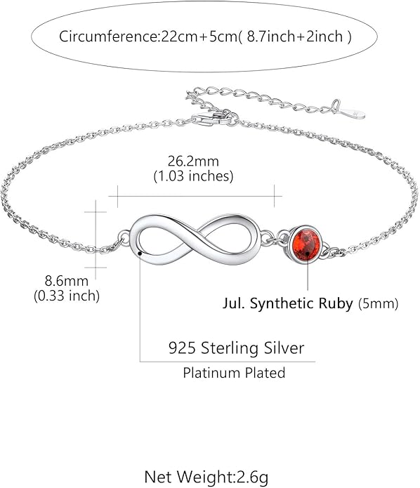 Custom4U Personalized Infinity Ankle Bracelets for Women 925 Sterling Silver Anklet Bracelet Endless Love Symbol Birthstone Charm Adjustable Foot Chain Jewelry Mothers Day Gifts for Mom Wife Women Her