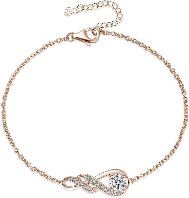 Birthstone Bracelets for Women 925 Sterling Silver Created Gemstone Bracelet Infinity Pendant Jewelry for Her, 6.7"+1.2"
