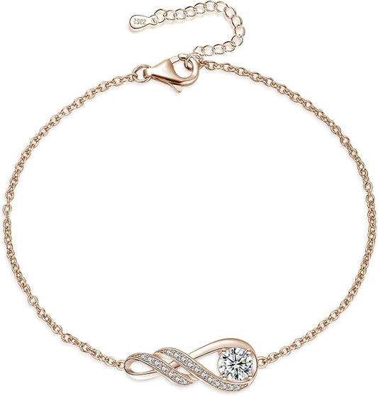 Birthstone Bracelets for Women 925 Sterling Silver Created Gemstone Bracelet Infinity Pendant Jewelry for Her, 6.7"+1.2"