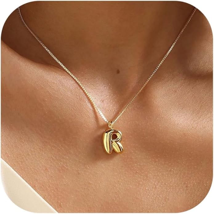 Bubble Gold Silver Letter Necklace Initial Necklaces for Women Trendy 14K Dainty Charm Pendant Name Necklace Personalized Jewelry Gift for Women Teen