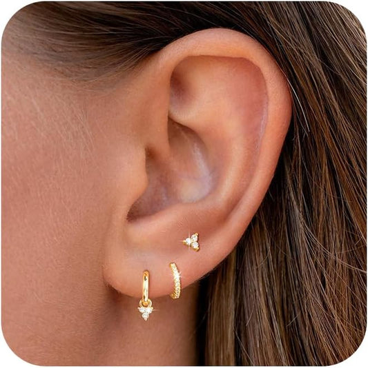 Gold Ear Cuffs Earrings for Women Non Piercing - Clip on Cartilage Earrings Dainty 14K Gold Sterling Silver Plated Cubic Zirconia Huggie Hoop Earring for Women No Tarnish Trendy Jewelry Set