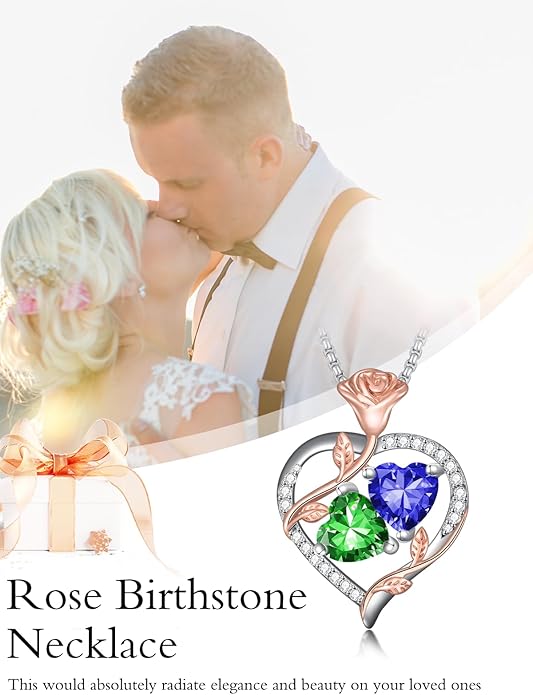 Christmas Gifts for Women Rose Heart Birthstone Pendant Necklace I Love You Forever Jewelry Valentine Mothers Day Birthday Gifts for Women Her Wife Girlfriend