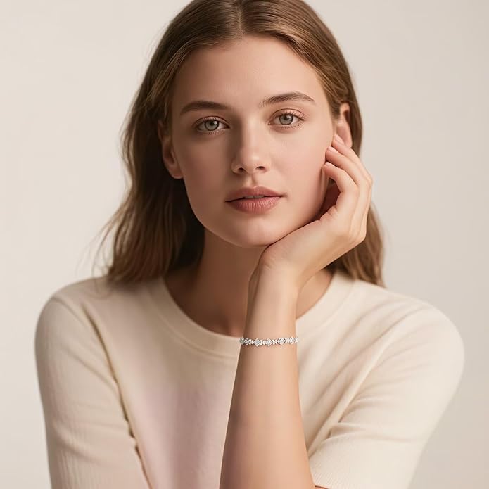 Iefil Tennis Bracelets for Women - 925 Sterling Silver Birthstone Tennis Bracelet, Anniversary Birthday Gifts, Birthstone Jewelry for Women Wife Mom Daughter