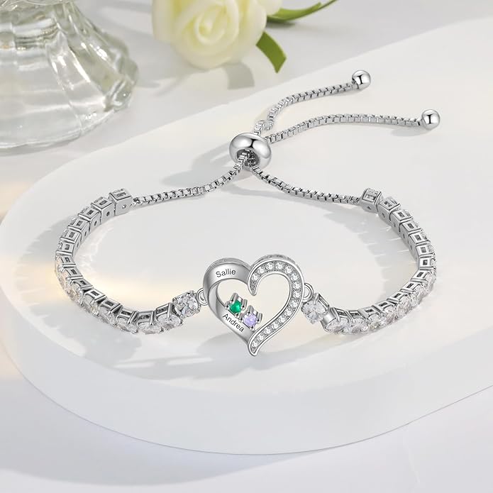 Personalized Name Birthstone Bracelet for Women, Mothers Bracelet with Birthstones, Mothers Day, Christmas, Birthday Gift for Mom Grandma Wife