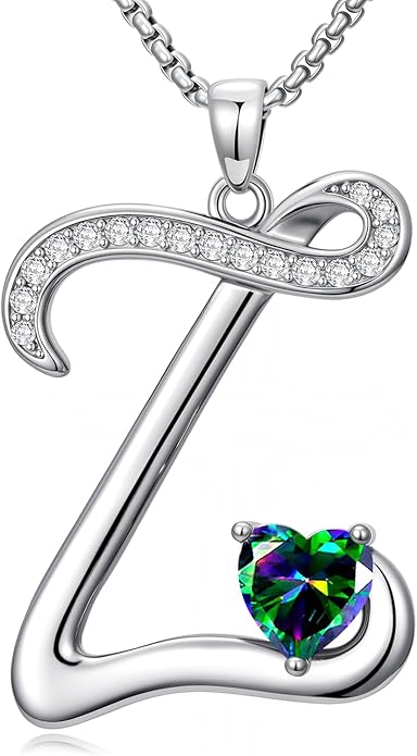 Christmas Gifts for Women Alphabet A to Z Initial Birthstone Pendant Necklaces for Women - 18k White Gold Plated Personalized Name Jewelry Valentine Mothers Day Birthday Gifts for Women Her Girlfriend