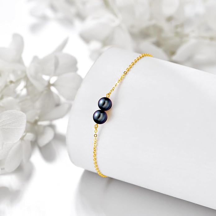 KECHO 14K Real Gold Freshwater Cultured Pearl Bracelet 14K Solid Gold Jewelry Anniversary Birthday Gift for Women