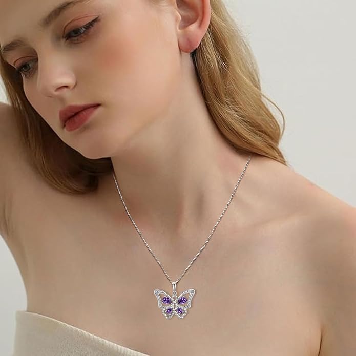 Butterfly Necklace 925 Sterling Silver Cubic Zirconia Birthstone Jewelry Gifts for Women Wife Mother