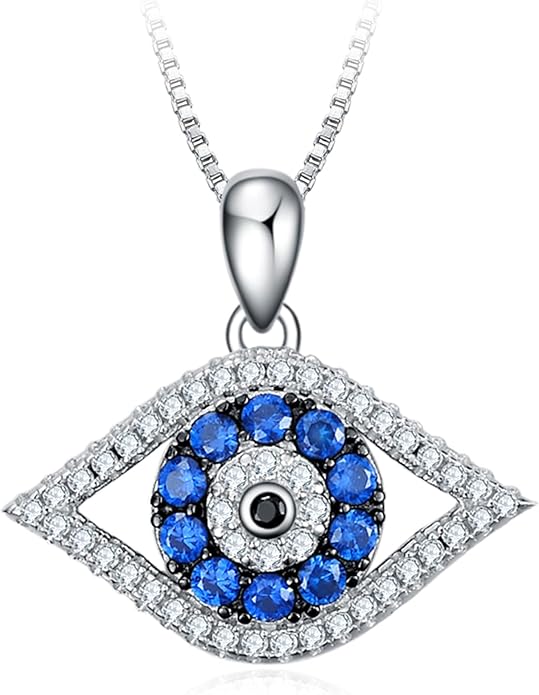 PEIMKO Evil Eye Pendant Necklace 925 Sterling Silver Greek Protection Jewelry for Women