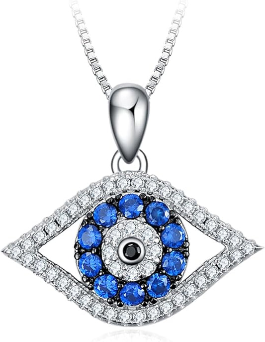 PEIMKO Evil Eye Pendant Necklace 925 Sterling Silver Greek Protection Jewelry for Women