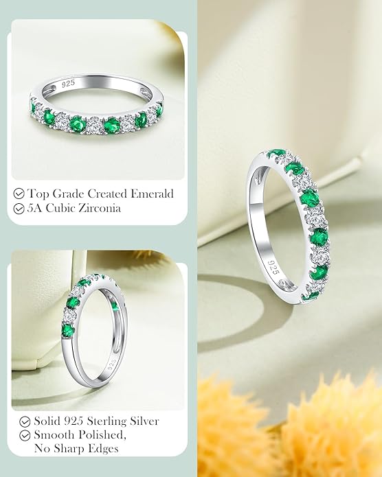 CAIDIKA Created Ruby/Sapphire/Emerald Stackable Rings for Women 14K Gold Plated/ 925 Sterling Silver 2.2mm Wedding Band Ring (with Gift Box)