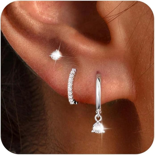 Freekiss 3 Pairs Gold Hoop Earrings Set: Dainty Stud Earrings Trendy Small 14K Gold Plated Hypoallergenic Dangle Cartilage Huggie Hoop Earrings for Women Gold Jewelry for Women Gifts