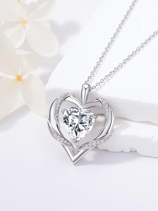 WINNICACA Birthday Gift for Mom Heart Necklace for Women 925 Sterling Silver Birthstone Necklace Jewelry Gift for Women Wife Her Girlfriend Sister