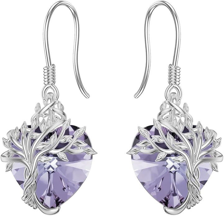 TOUPOP Tree of Life Earrings 925 Sterling Silver Family Tree Dangle Drop Earrings Crystal Jewelry Birthday Christmas Gifts for Women Her