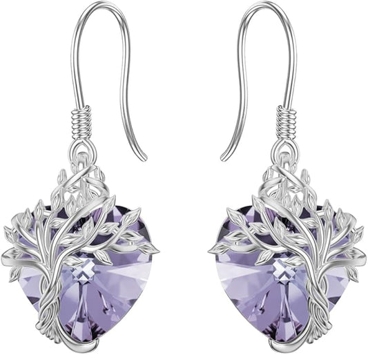 TOUPOP Tree of Life Earrings 925 Sterling Silver Family Tree Dangle Drop Earrings Crystal Jewelry Birthday Christmas Gifts for Women Her