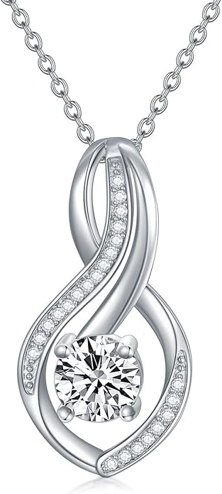 ZBA Natural Diamond Infinity Necklace for Women, 14K White Gold Plated Sterling Silver Diamond Eternal inifnity Pendant Necklaces Jewelry, Birthday Christmas Gifts for Mom Her Wife(Color F-G/Clarity I1-I2)