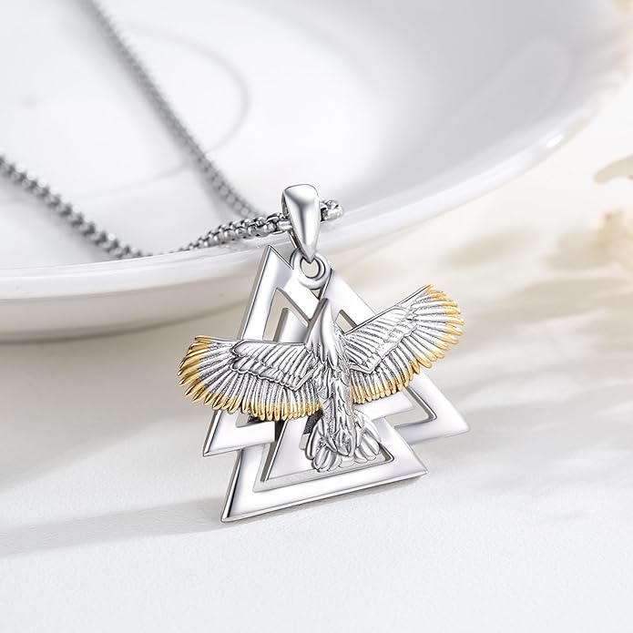 YueYuan Viking Necklace for Men 925 Sterling Silver Rune Amulet Pendant Nordic Necklace Viking Jewelry Gift for Father Husband Son