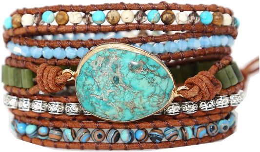 ZOSOJONA Boho Handmade Natural Stone Wrap Bracelets Turquoises Crystal Beads Bracelet Jewelry
