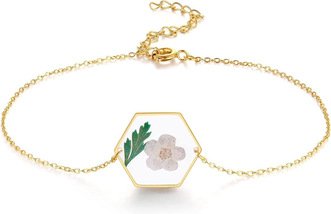 Forget-Me-Not Pressed Wildflower Bracelet | Pressed Flower Bracelet | Gold/Silver Pressed Flower Jewelry | Personalized Handmade Jewelry | Gift For Women