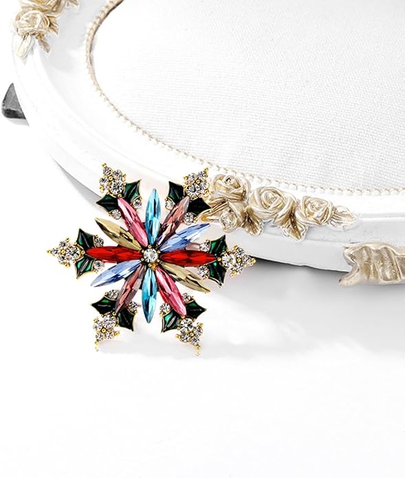Rhinestone Flower Brooch Pin for Women Red Black Purple Flower Broochs Pin Hat Christmas Brooch Jewelry