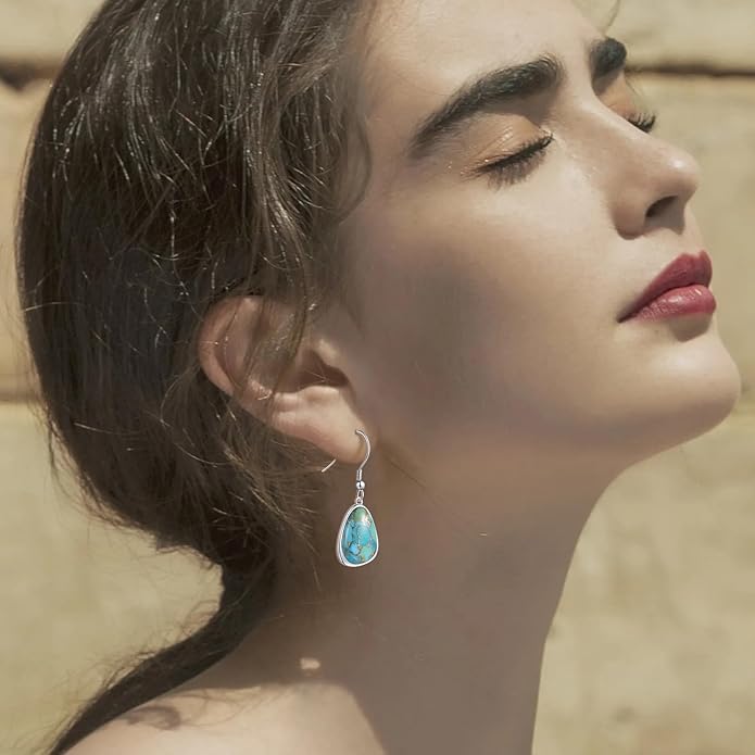 Turquoise Earrings for Women,Sterling Silver Turquoise Drop Dangle Earrings,Vintage Style Sterling Silver Turquoise Earrings-Boho & Western Drop Dangle Earrings for Women, The Triple Threat Blue Jewelry Gift