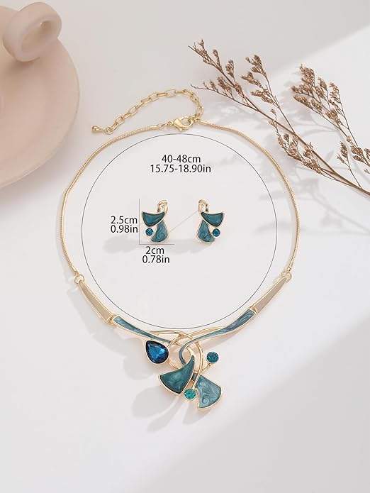 Chunky Statement Jewelry Set Vintage Retro Leaf Flower Floral Geometric Bohemian Boho Bib Necklace Earring Set Fashion Costume Jewelry for Women Girls Wedding Party Prom Unique Gift