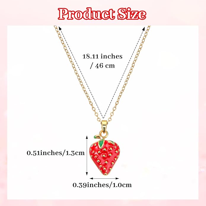 Sorcristy 3pcs Red Cute Strawberry Accessories Strawberry Necklace Earrings Jewelry Set Gifts for Her Fruit Charm Jewelry Women Outfits Dress for Festival