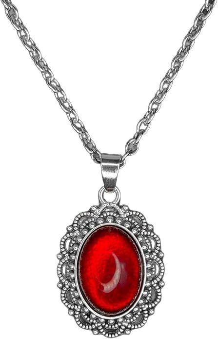 Gothic Vampire Necklace Vintage Stardust Crystal Cameo Pendant Necklace Punk Style Vampire Pendant Oval Necklace Satanic Demon Red Pendant Necklace Jewelry
