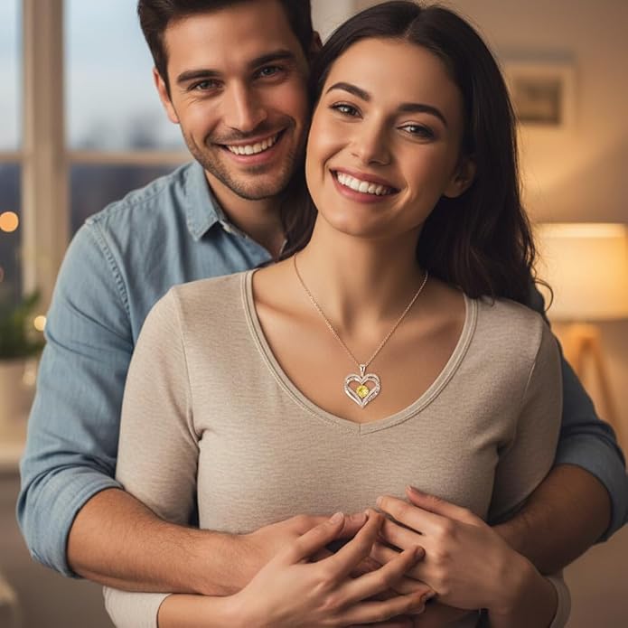 Birthstone Heart Necklace for Women Wife Girlfriend Mom Daughter Gifts S925 Silver Jewelry For Anniversary Rose Gold Gifts For Birthday Christmas Mothers Valentines Day