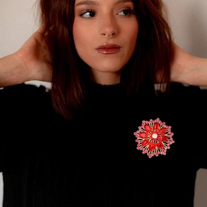 Rhinestone Sunflower Brooch Pin Red Pink Flower Brooch Stylish Crystal Brooch Elegant Clothing Hat Bag Accessories Jewerly for Women
