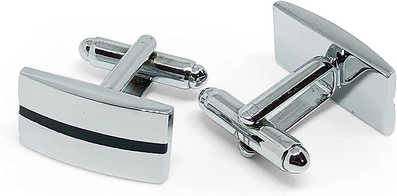 Anthony Harrison Men's Cufflinks Silver Black Cufflinks Premium Stainless Steel Jewelry Elegant and Classy Set Ideal for Wedding, Party, Ceremony