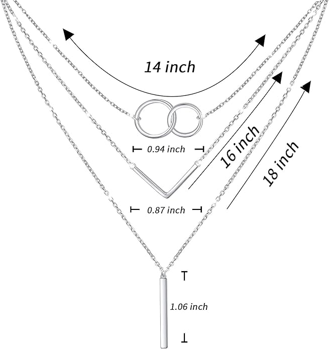 S925 Sterling Silver Layered Necklaces Multi 3 Layer Circle Bar Boho Long Triple Choker Pendant Necklace Jewerly Gift for Women