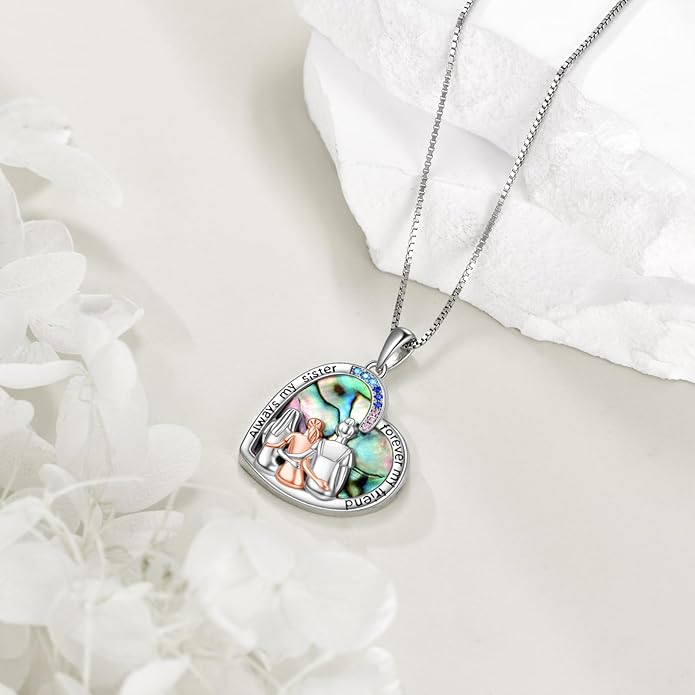 AOBOCO Gifts for Sister 2 3 Sisters Necklace for Women Sterling Silver Sister Crystal Pendant Jewelry Birthday Christmas Gifts for Friend Female Friendship Lasts Forever