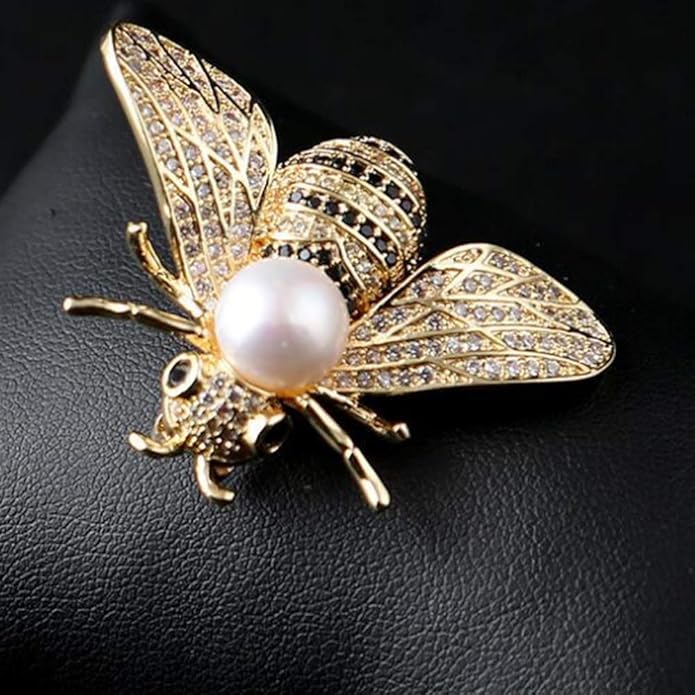 Honey Bee Brooches Crystal Insect Themed Bee Brooch Animal Fashion Shell Pearl Brooch Pin Gold Tone