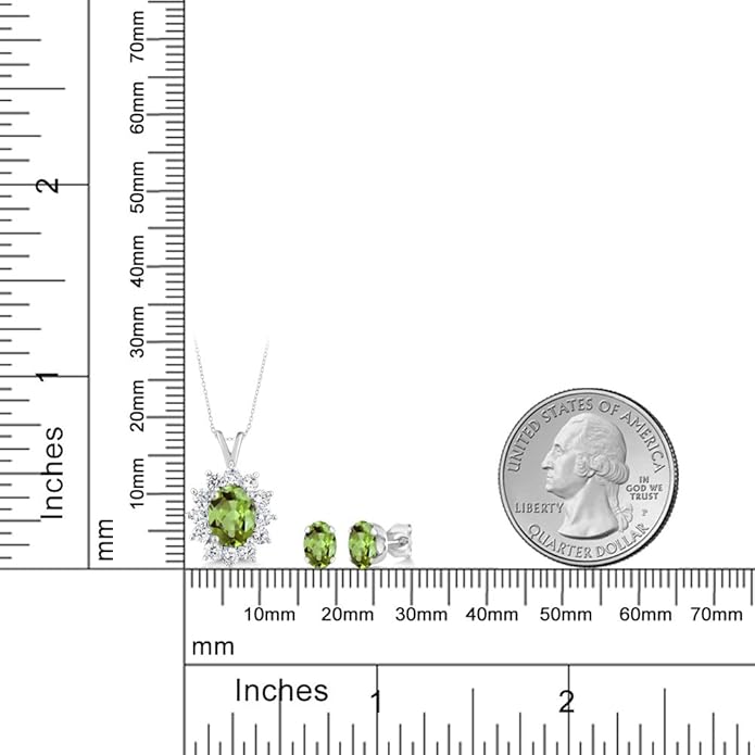 Gem Stone King 8X6MM and 6X4MM Oval Gemstone Birthstone Pendant and Earrings Jewelry Set For Women | 925 Sterling Silver | Fine Jewelry Gifts for Her Mom Women Wife | With 18 Inch Chain