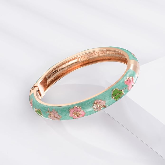 UJOY Cloisonne Bracelet Butterfly Hinge Indian Cuff Bangle Enameled Jewelry Flower Bracelets for Women Gift Box 55A114
