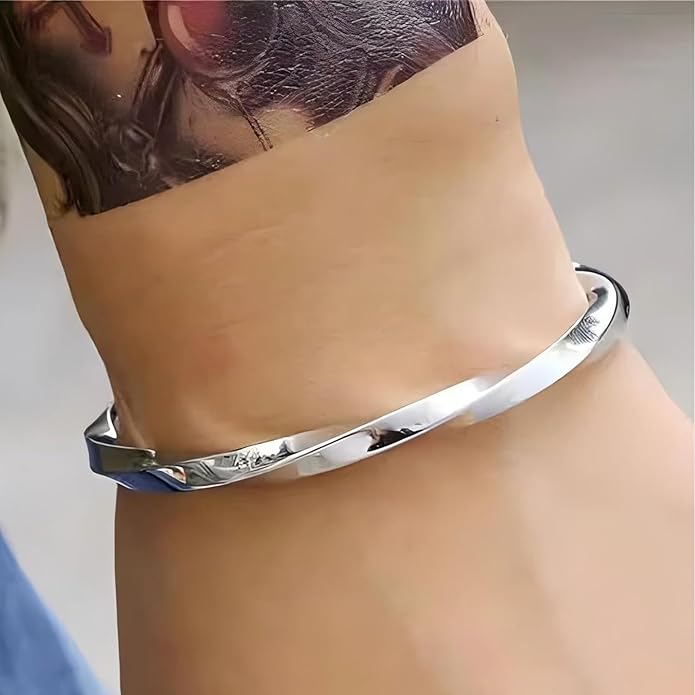 Kim Carrey S925 Sterling Silver Bracelet, Open Bangle Cuff Design, Men's Stacked Bracelets Gift Jewelry for My Man