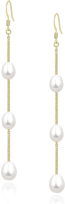Long Pearl Earrings for Women 18K Gold Plated Hypoallergenic Lightweight Pearl Dangle Drop Earrings for Wedding Elegant Jewelry for Bridal Christmas Gift