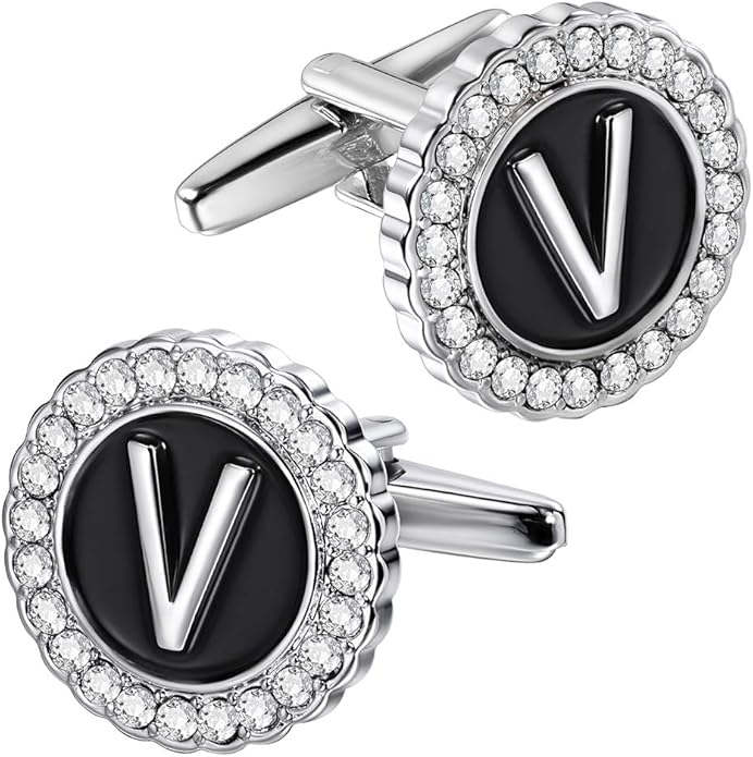 HAWSON A-Z Initial Cufflinks for Men and Women with Clear Crystal, Gold Silver Color Rasied Letter A-Z Cuff Links for French Shirt, Gift for Normal and Business Wearing
